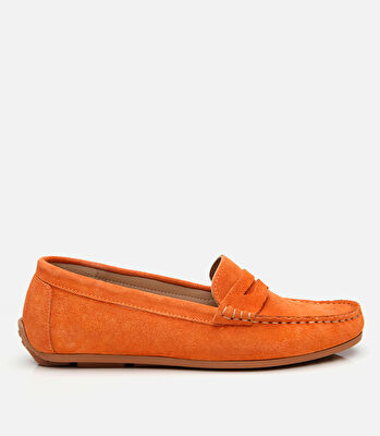 Kadın Süet Deri Turuncu Günlük Loafer