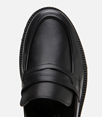 Kadın Deri Siyah Kalın Tabanlı Klasik Loafer