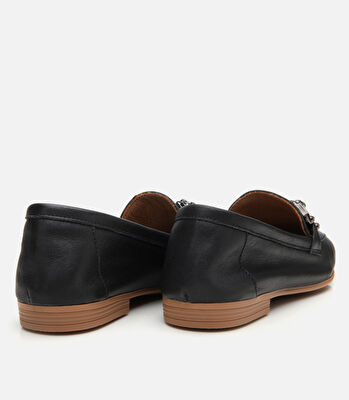 Kadın Deri Siyah Tokalı Klasik Loafer