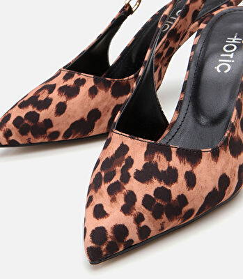 Kadın Taba Leopar Desenli Arkası Açık Stiletto