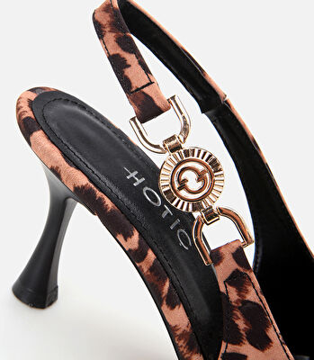 Kadın Taba Leopar Desenli Arkası Açık Stiletto