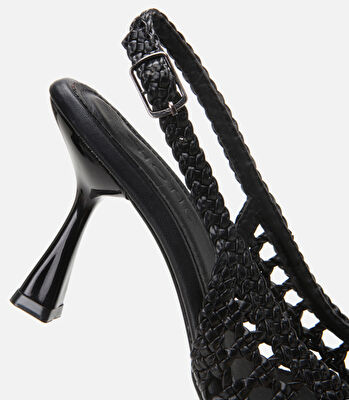Kadın Siyah Örgü Detaylı Arkası Açık Stiletto
