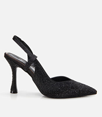 Siyah Kadın Taşlı Stiletto