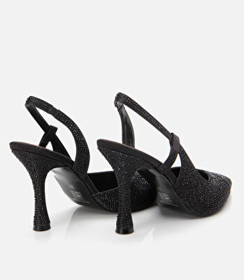 Siyah Kadın Taşlı Stiletto