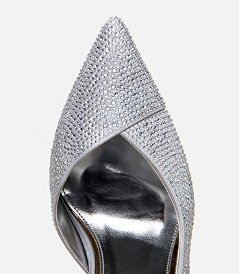 Kadın Lame Taşlı Arkası Açık Stiletto