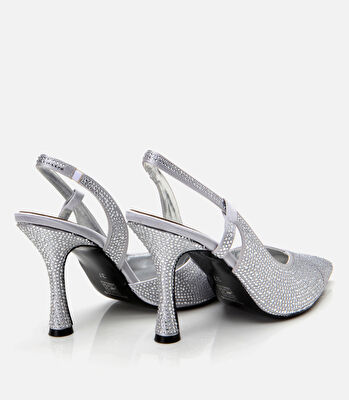 Kadın Lame Taşlı Arkası Açık Stiletto