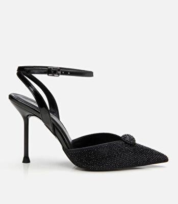 Siyah Kadın Taşlı Stiletto