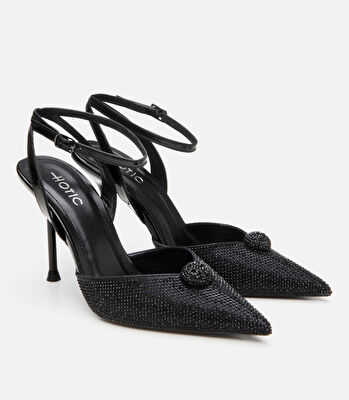 Siyah Kadın Taşlı Stiletto