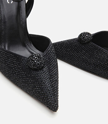 Siyah Kadın Taşlı Stiletto