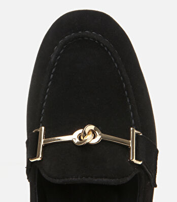 Kadın Süet Deri Siyah Tokalı Klasik Loafer