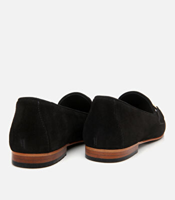 Kadın Süet Deri Siyah Tokalı Klasik Loafer