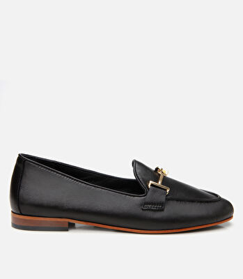 Kadın Deri Siyah Tokalı Klasik Loafer