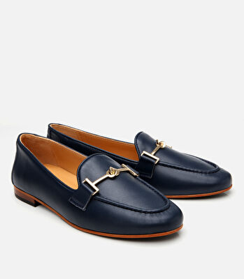 Kadın Deri Lacivert Tokalı Klasik Loafer