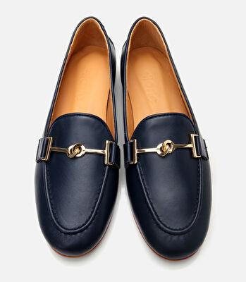 Kadın Deri Lacivert Tokalı Klasik Loafer