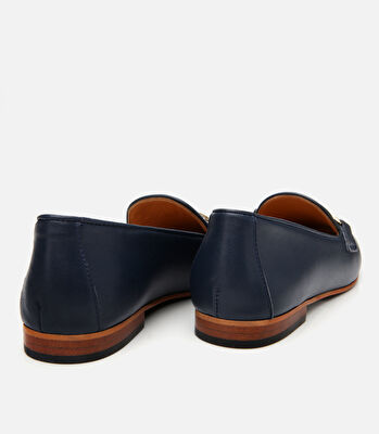 Kadın Deri Lacivert Tokalı Klasik Loafer