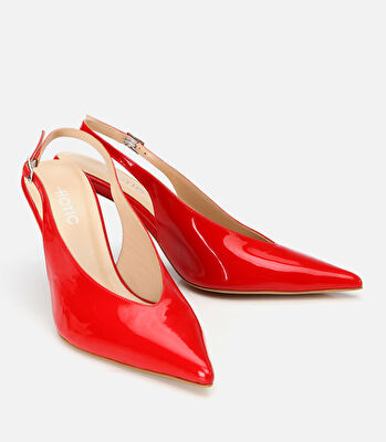 Kadın Rugan Deri Kırmızı Arkası Açık Stiletto