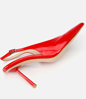 Kadın Rugan Deri Kırmızı Arkası Açık Stiletto