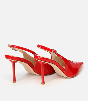 Kadın Rugan Deri Kırmızı Arkası Açık Stiletto