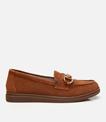 Kadın Süet Deri Taba Tokalı Günlük Loafer