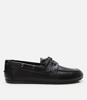 Kadın Deri Siyah Bağcıklı Günlük Loafer