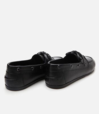 Kadın Deri Siyah Bağcıklı Günlük Loafer