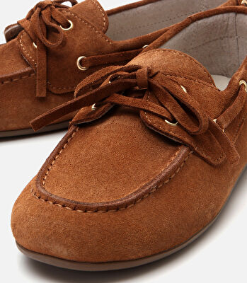 Kadın Deri Taba Bağcıklı Günlük Loafer