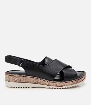 Kadın Deri Siyah Ayarlanabilir Comfort Sandalet