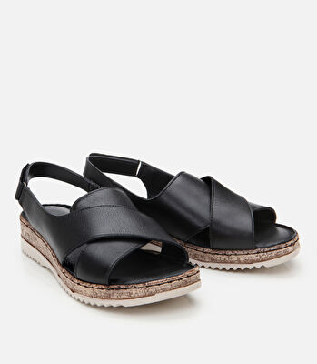 Kadın Deri Siyah Ayarlanabilir Comfort Sandalet
