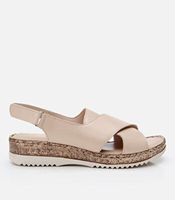 Kadın Deri Bej Ayarlanabilir Comfort Sandalet