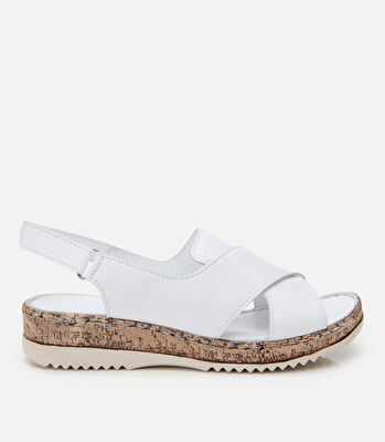 Kadın Deri Beyaz Ayarlanabilir Comfort Sandalet