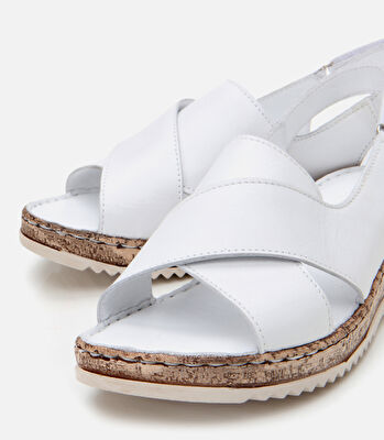 Kadın Deri Beyaz Ayarlanabilir Comfort Sandalet