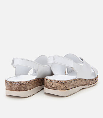 Kadın Deri Beyaz Ayarlanabilir Comfort Sandalet
