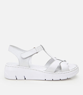 Kadın Deri Beyaz Ayarlanabilir Comfort Sandalet