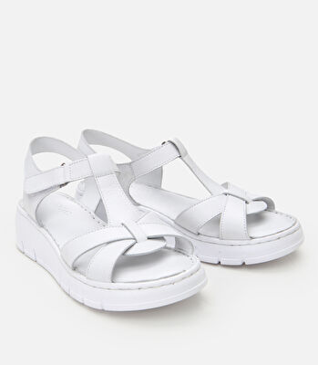 Kadın Deri Beyaz Ayarlanabilir Comfort Sandalet