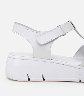 Kadın Deri Beyaz Ayarlanabilir Comfort Sandalet