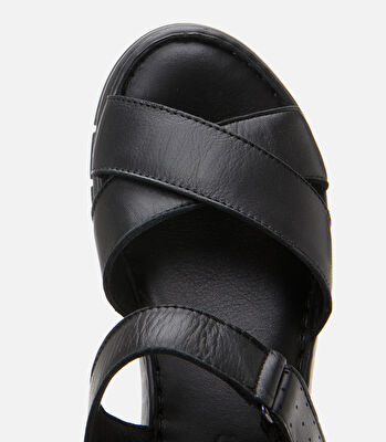 Kadın Deri Siyah Ayarlanabilir Comfort Sandalet
