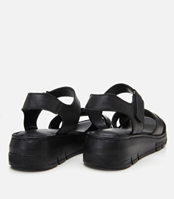Kadın Deri Siyah Ayarlanabilir Comfort Sandalet