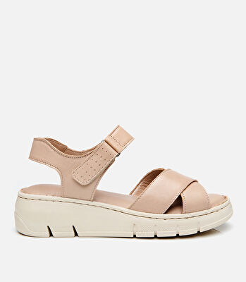 Kadın Deri Bej Ayarlanabilir Comfort Sandalet