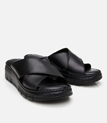 Kadın Deri Siyah Comfort Terlik