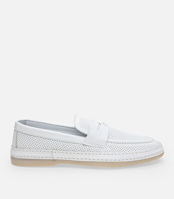 Erkek Deri Beyaz Loafer