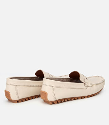 Erkek Deri Ekru Esnek Tabanlı Günlük Loafer