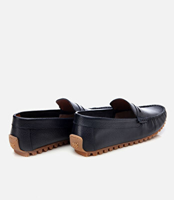 Erkek Deri Lacivert Esnek Tabanlı Günlük Loafer