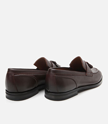 Erkek Deri Kahverengi Püskül Detaylı Klasik Loafer