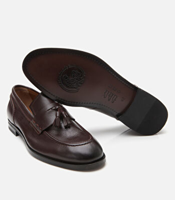 Erkek Deri Kahverengi Püskül Detaylı Klasik Loafer