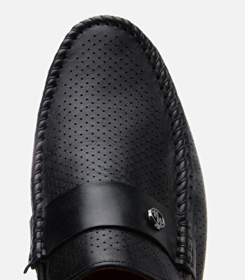 Erkek Deri Siyah Hafif Tabanlı Toka Detaylı Loafer