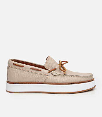 Erkek Deri Bej Bağcık Detaylı Loafer