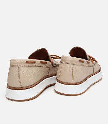 Erkek Deri Bej Bağcık Detaylı Loafer
