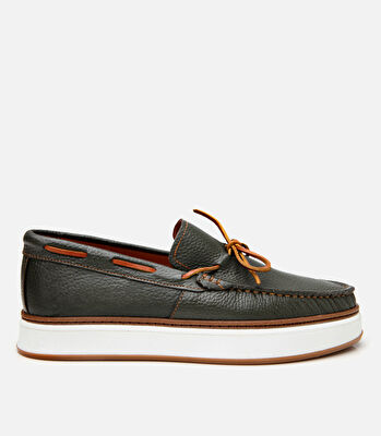 Erkek Deri Yeşil Bağcık Detaylı Loafer