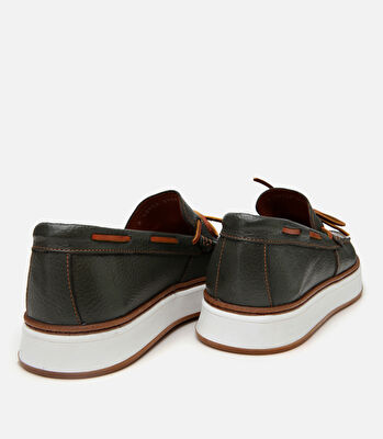 Erkek Deri Yeşil Bağcık Detaylı Loafer
