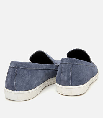 Erkek Süet Deri Mavi Loafer